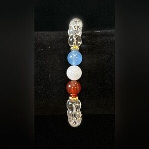handmade beaded bracelet blue & white jade, red carnelian, rock crystal